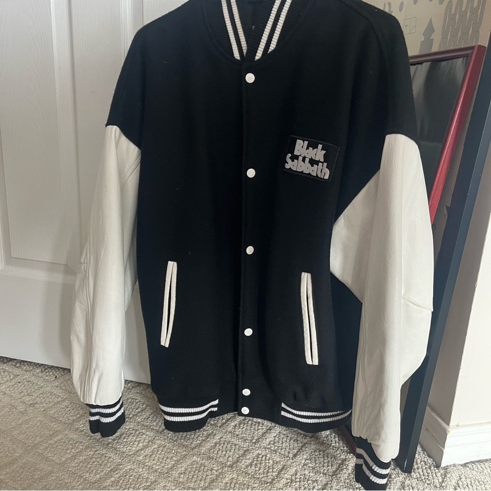 Black Sabbath Patch Black and White Varsity Jacket